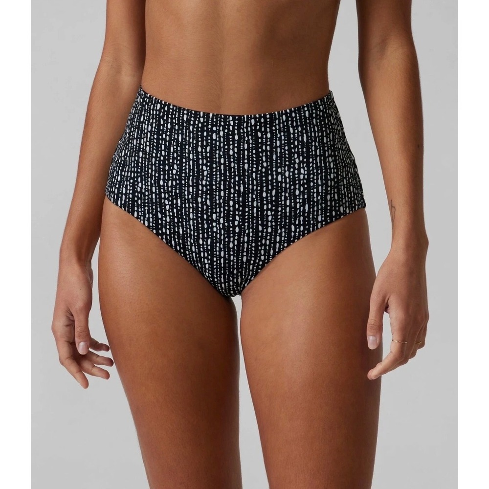 Athleta Womens High Waisted Bikini Bottoms Black White Rice Pearls XS